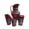 Image 1 : 7 Ruby Glass Pitcher Set With 6 Glasses