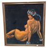 Image 1 : Vintage Framed Velvet Painting Of A Nude Hawaiian Woman Signed Askew Tahiti