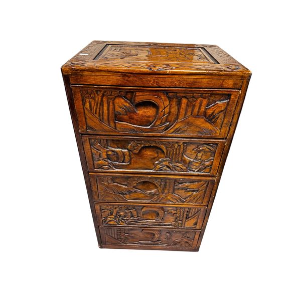 Vintage Heavily Carved Wooden 4 Drawer Dresser