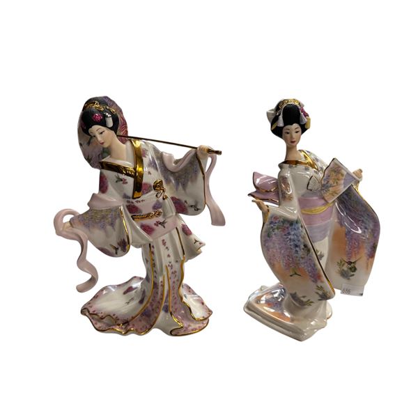 Pair Of  Braford Exchange Porcelain Asian Figurines