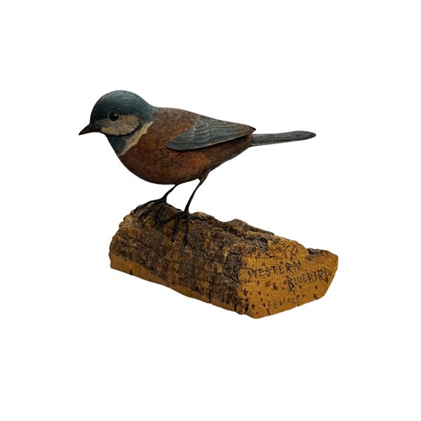 1984 Hand Carved & Painted Western Blue Female Bird On Wood By Randall M