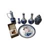 Image 1 : Assorted Porcelain Vases, Hand painted Cherry Blossom Plate, & Art Glass Cat