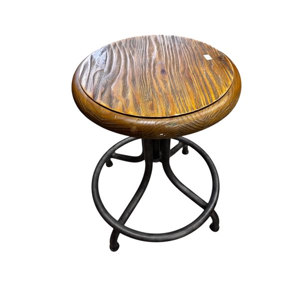 Vintage Adjustable Height Industrial Wood Top Stool