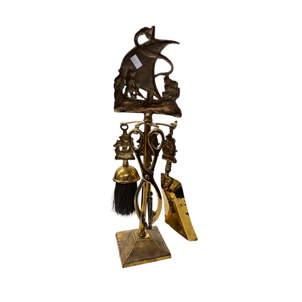Vintage Brass Ship Themed Fireplace Tools