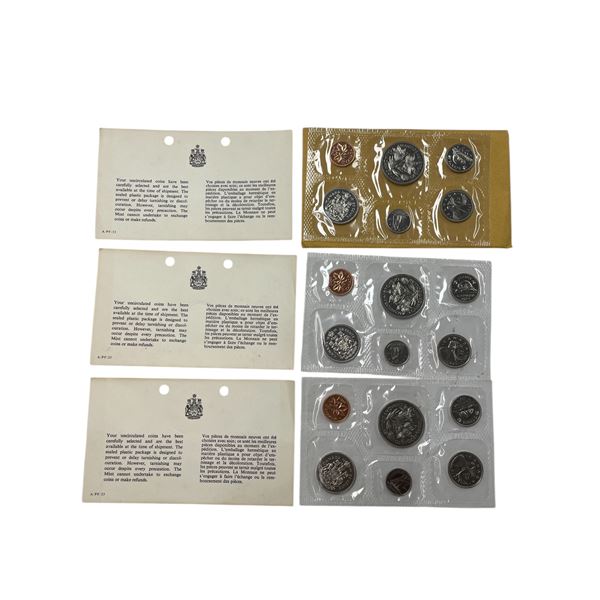 3 Sets Of Uncirculated 1970 Canadian Coin Sets: Dollar, 50 Cent, Quarter, Dime, Nickel, & Penny