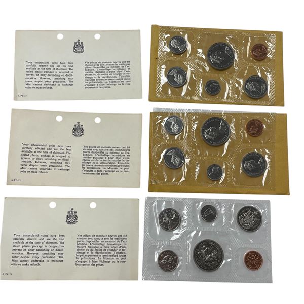 3 Sets Of Uncirculated 1970 Canadian Coin Sets: Dollar, 50 Cent, Quarter, Dime, Nickel, & Penny