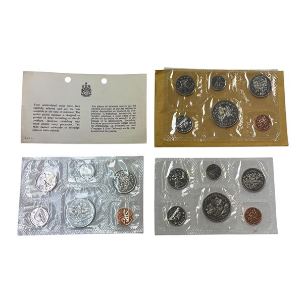 3 Sets Of Uncirculated 1970 Canadian Coin Sets: Dollar, 50 Cent, Quarter, Dime, Nickel, & Penny