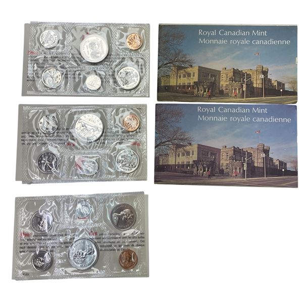 3 Sets Of Uncirculated 1974/75 Canadian Coin Sets: Dollar, 50 Cent, Quarter, Dime, Nickel, & Penny