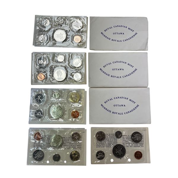 5 Sets Of Uncirculated 1971 Canadian Coin Sets: Dollar, 50 Cent, Quarter, Dime, Nickel, & Penny
