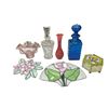 Image 1 : 7pcs Of Art Glass: Container, Stain Glass Wall Art, Vase, & Decanters