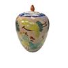 Image 1 : Vintage Hand Painted Lidded Asian Crane Themed Jar