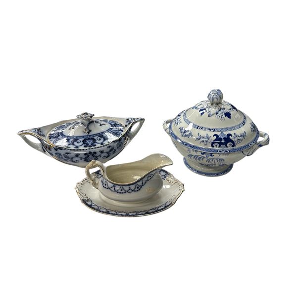 3pcs Of Vintage Porcelain Ware: Gravy Boat, Soup Tureens: Till & sons, Henry Alcock, Minton