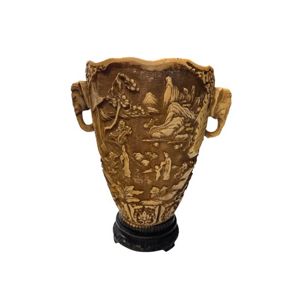 Vintage Resin Elephant Head Motif Vase On Stand