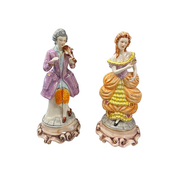 Pair Of Vintage Porcelain Capodimonte Victorian Figurines