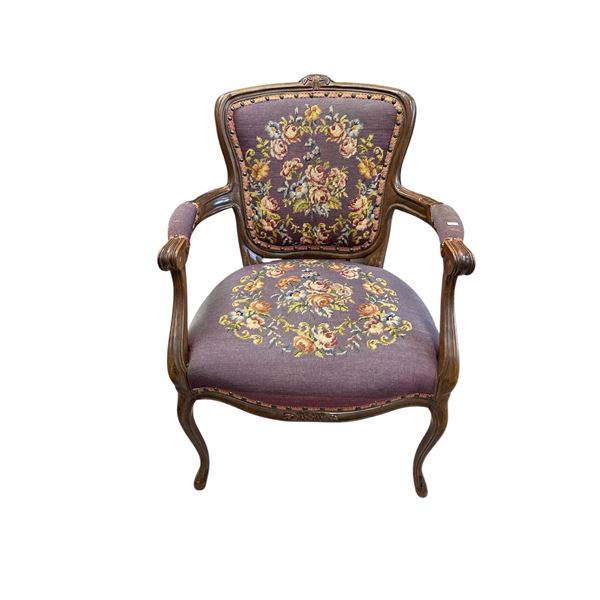 Vintage Needle Point Floral Arm Chair
