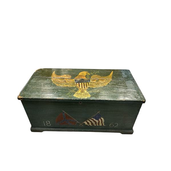 Vintage Hand Painted USA Confederation Themed 1862 Trunk