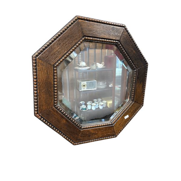 Vintage Arts & Crafts Bevelled Glass Hexagonal Mirror