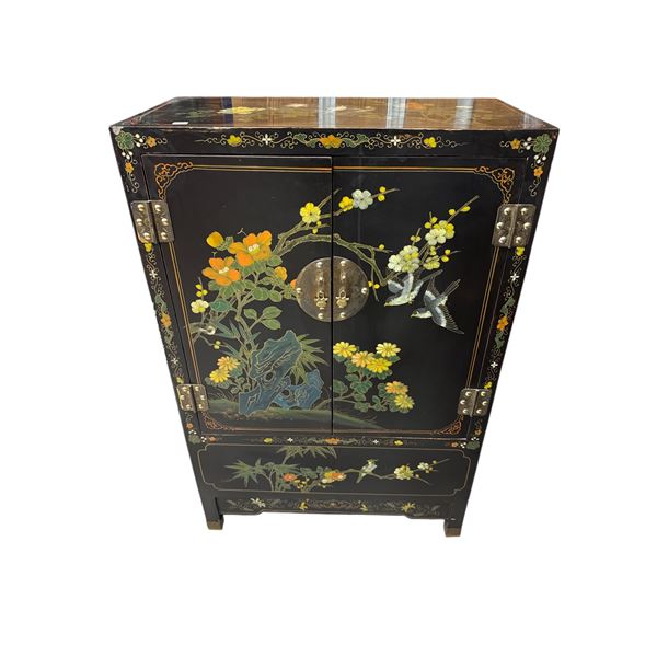 Vintage Asian Black Lacquered Cabinet