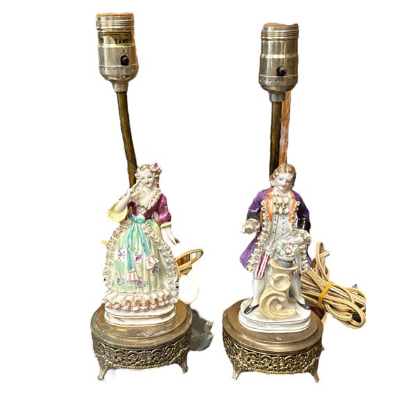 Pair Of Vintage Porcelain Victorian Themed Table Lamps