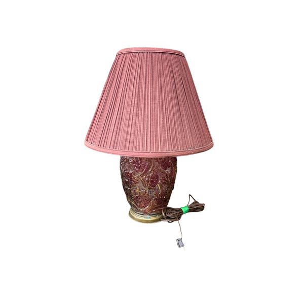 Vintage Red Glass Floral Pattern Table Lamp