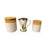 Image 1 : 3 Vintage Collectibles: Stoneware Lidded Containers & Terracotta Rooster Pitcher