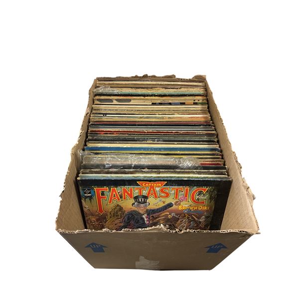 2 Boxes Of Assorted Vinyl Records: David Bowie, Elton John, Jonny Cash, Eagles, & More