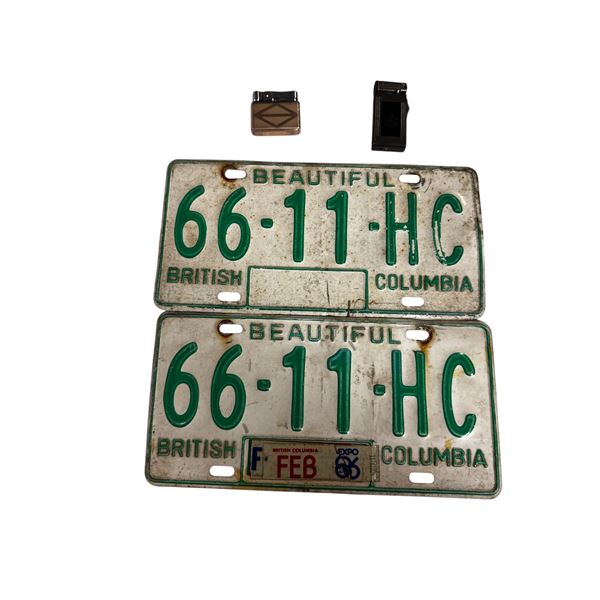 Pair Of 1980's British Columbia License Plates & 2 Lighters