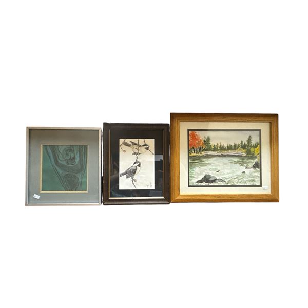 3 Framed Original Art Pieces: Watercolour, Sketching,