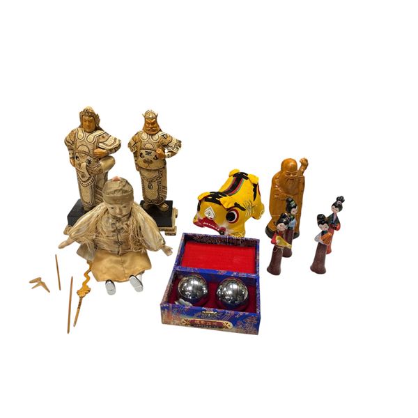Assorted Asian Collectibles: Figurines, Baoding Balls, & More
