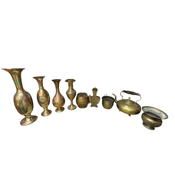 Assorted Brass Ware: Vases, Teapot, & More