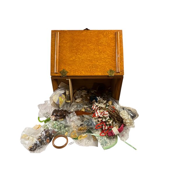 Wooden Case With Assorted Costume Jewellery