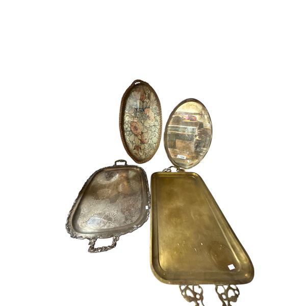4 Vintage Platters: Silver Plate & Brass