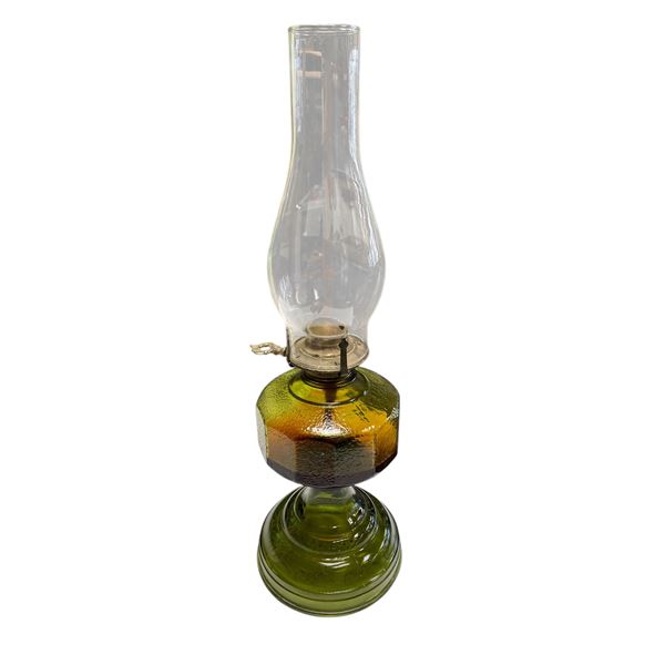 Vintage Green Glass Oil Lamp