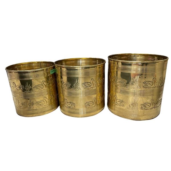 3 Vintage Brass Floor Planters