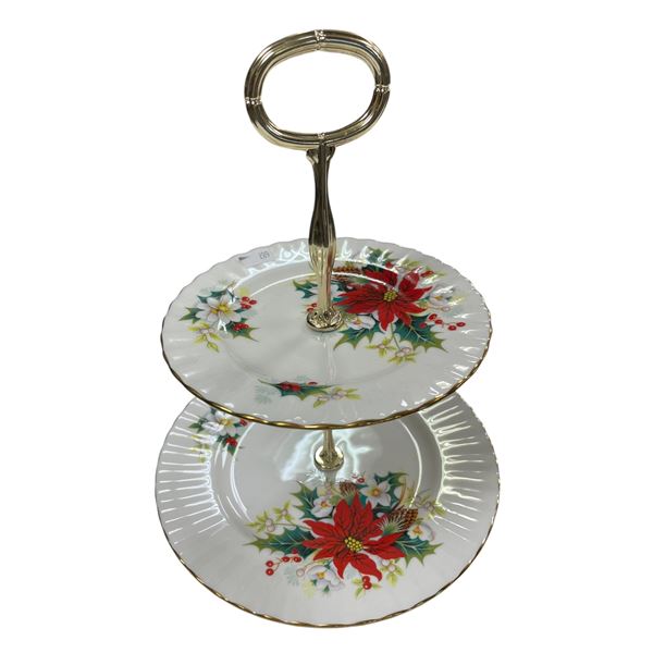 Vintage 2 Tier Royal Albert Poinsetta Cake Plate