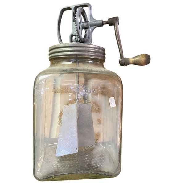 Imperial Quarts Blow Butter Churn Co. Made in England Glass Churner