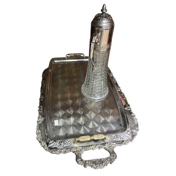 2 Trays and Antique Italian Glass & Silver Plated Wine Claret Jug