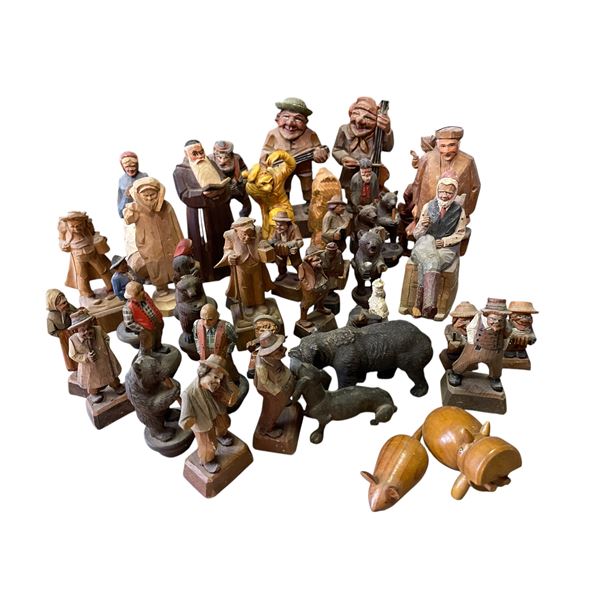 Large Collection of Quebecois= Folk Art Wood Carvings