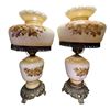 Image 1 : Set of Two Vintage Brown and Cream Hurricane Lamps