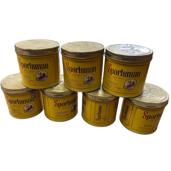 6 Vintage Tins of Sportsman Extra Mild Cigarette Tobacco 8 oz 227 Grams