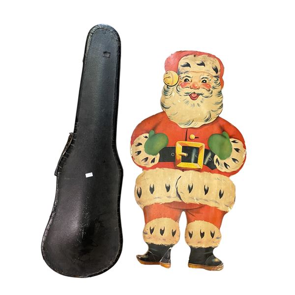 Antique Cardboard Santa Claus and Violin Case