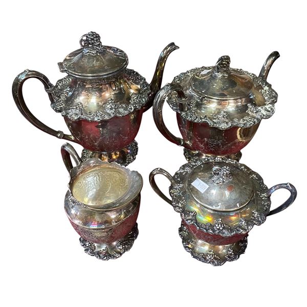 W.M Mounts Silver Plated Tea Pots (x2) with Milk and Sugar Set