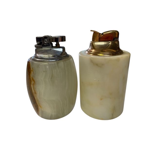 2 Piece Lighter Set Evans Carved White Stone and Carved Marble Lighter