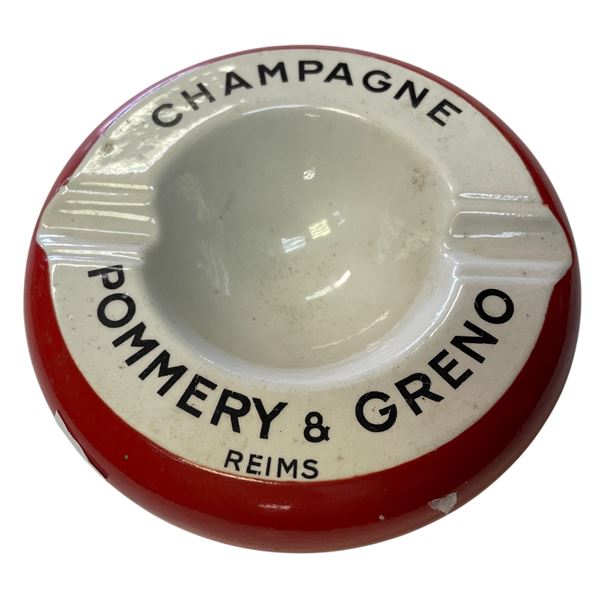 Champagne Pommery & Greno Reims Red & White Ashtray Bemi Porcelain France