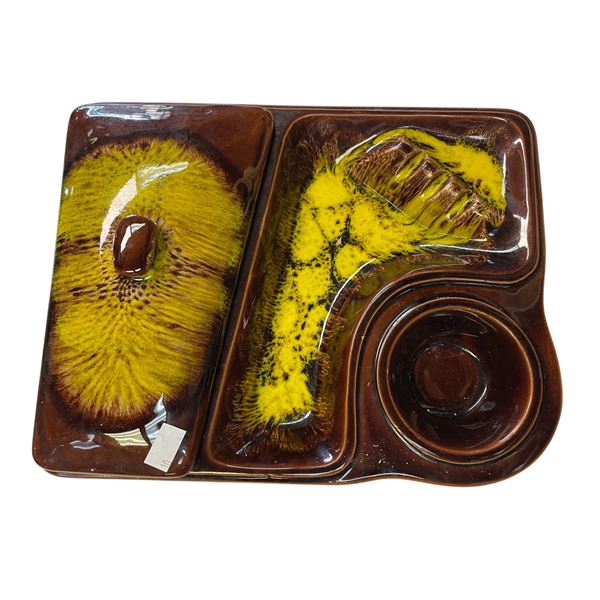 Vintage 1950's Brown and Yellow Ashtray with Lid