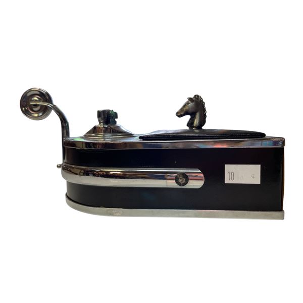 Horse and Stirrup Black Silver Color Table Lighter and Cigarette Box