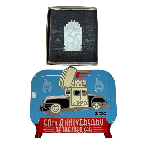65th Anniversary 1932-1997 Day Timer and 50th Anniversary of the Zippo Car Tin Sign