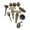 Image 1 : Reckitt's Bag Blue Box of Antique Brass and Glass Pulls, Knobs and Hinges