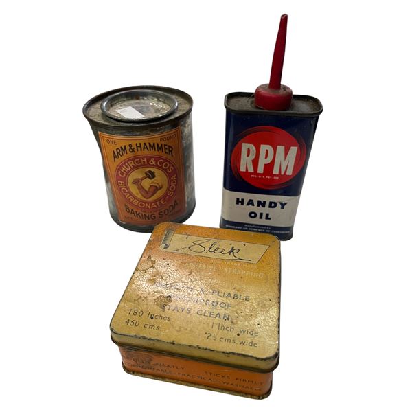 Collection of 3 Vintage Household Tin Cans