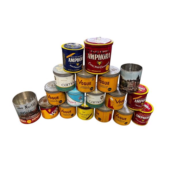 Lot of 18 Tobacco Tins Vogue Amphora Players Cameo and More 200 gram Tins
